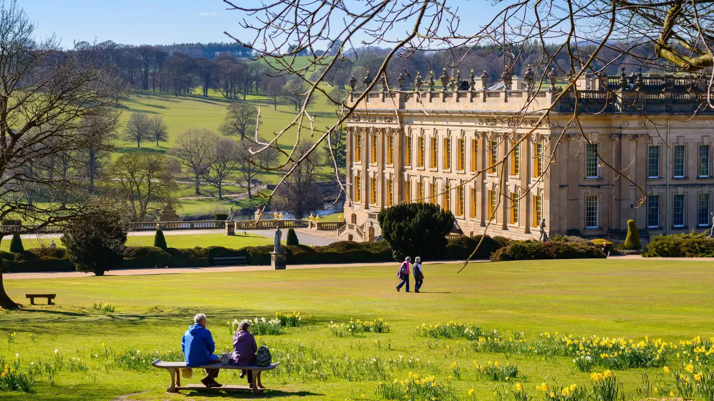 A couple in springtime at Chatsworth House, Bakewell, Derbyshire