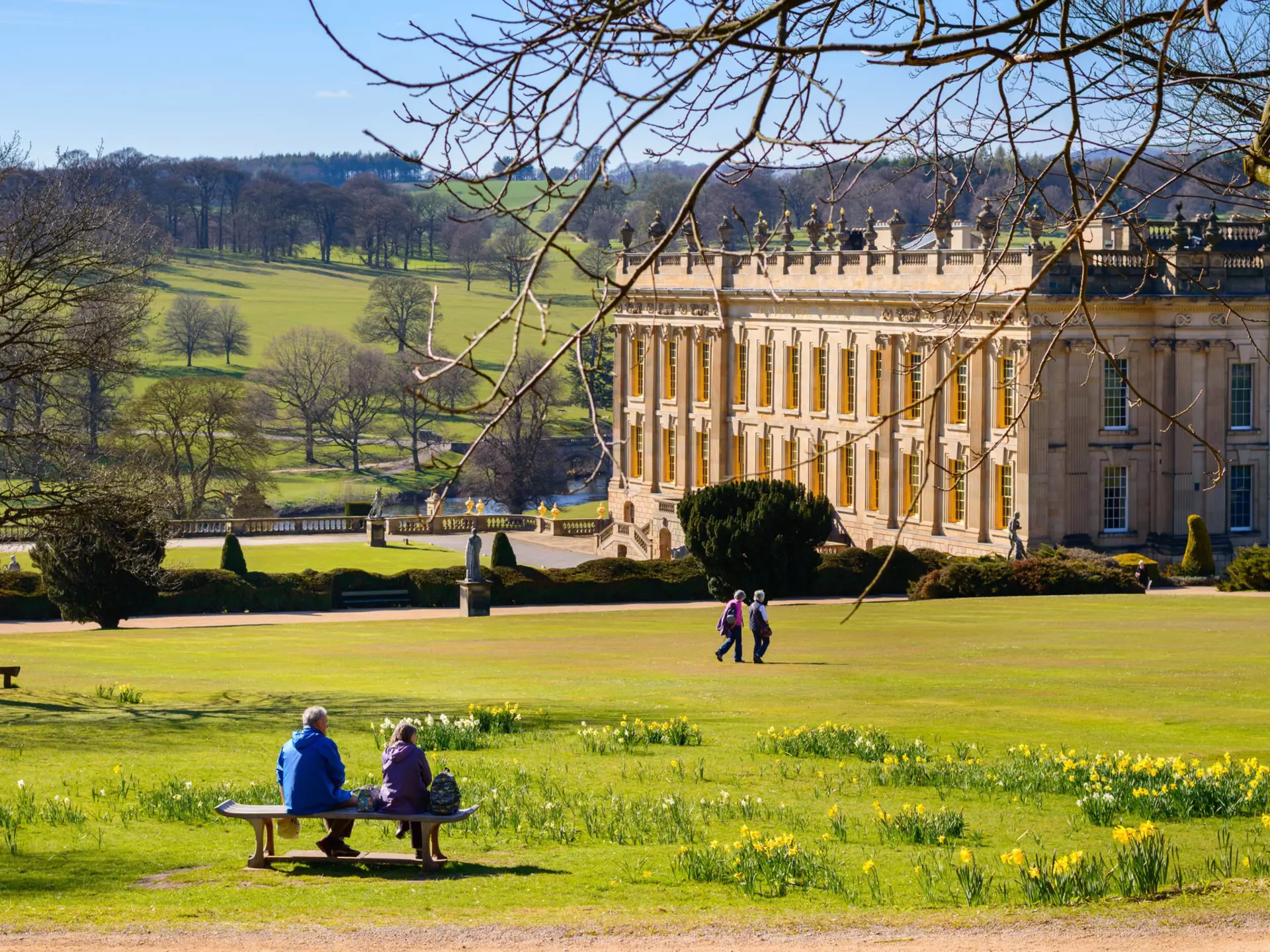A couple in springtime at Chatsworth House, Bakewell, Derbyshire