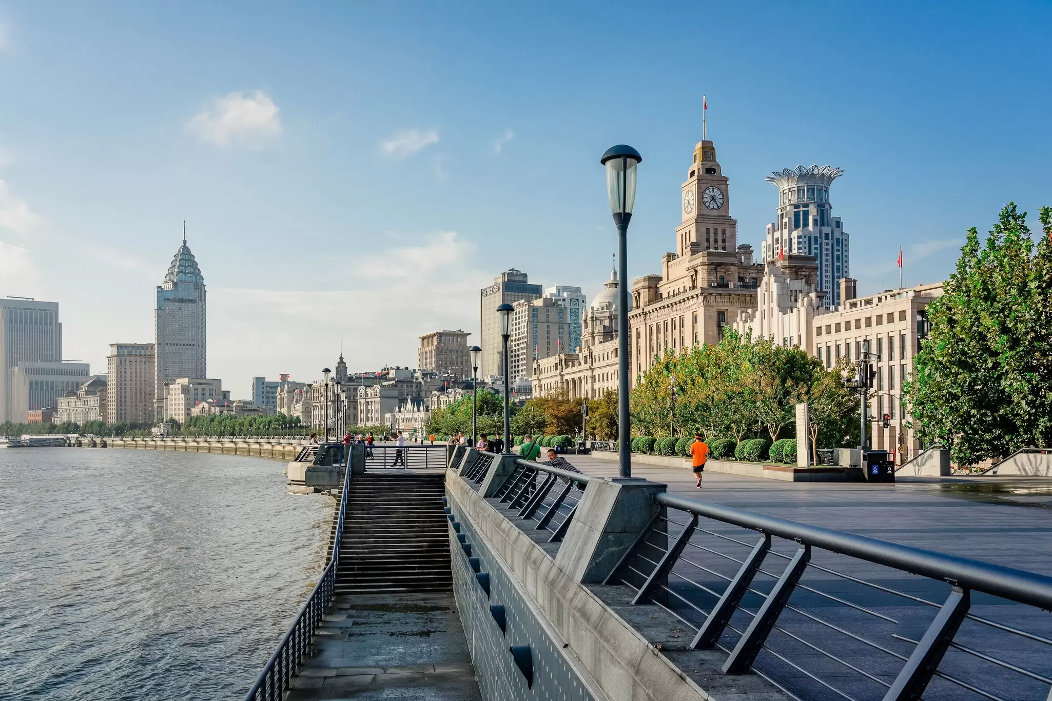 View of the waterfront Bund in the morning in Shanghai, China.