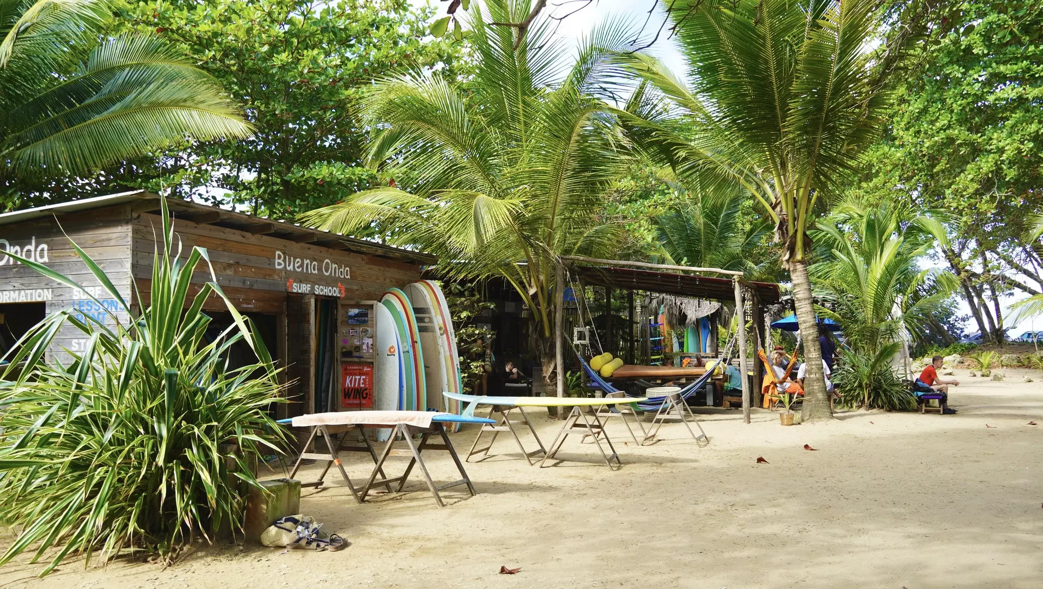 Cabarete, Dominican Republic. Surf schools and cafes on Encuentro Beach, a popular surfing destination in the DR