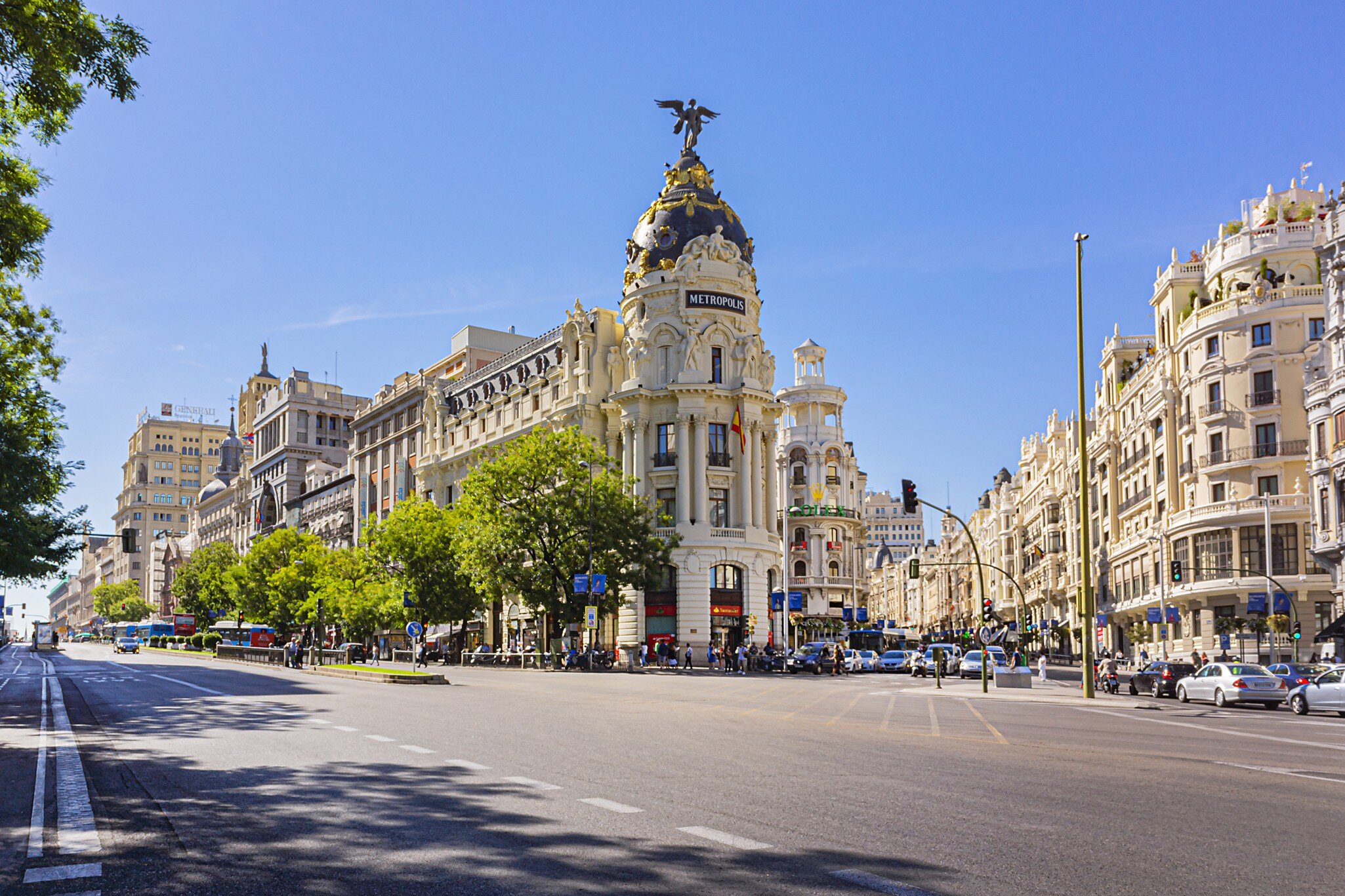 MADRID, SPAIN - SEPTEMBER 16, 2016: Metropolis Building - beautiful office center situated on the corner of Calle de Alcala and Gran Via. Metropolis Building is a most photographed sight in Madrid.; Shutterstock ID 1529155088;