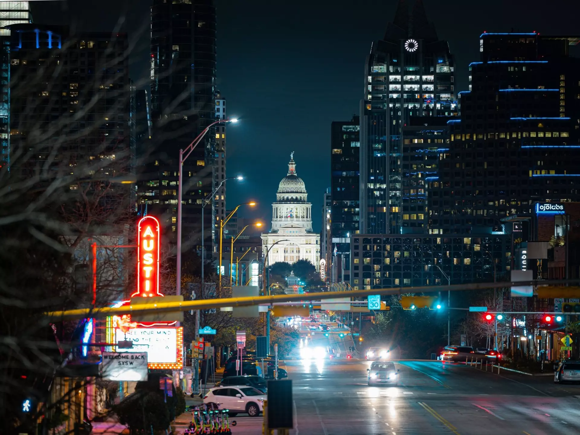 AUSTIN, UNITED STATES - Mar 13, 2022: A cityscape view of the night time Downtown Austin as viewed from South Congress, License Type: media, Download Time: 2026-03-07T20:19:52.000Z, User: bhealy950, Editorial: true, purchase_order: 65050 - Digital Destinations and Articles, job: Lonely Planet Online Editorial, client: Best neighborhoods in Austin, other: Brian Healy