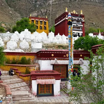 China,Tibet, Lhasa. The ancient monastery Pabongka in June, 7th century buildings