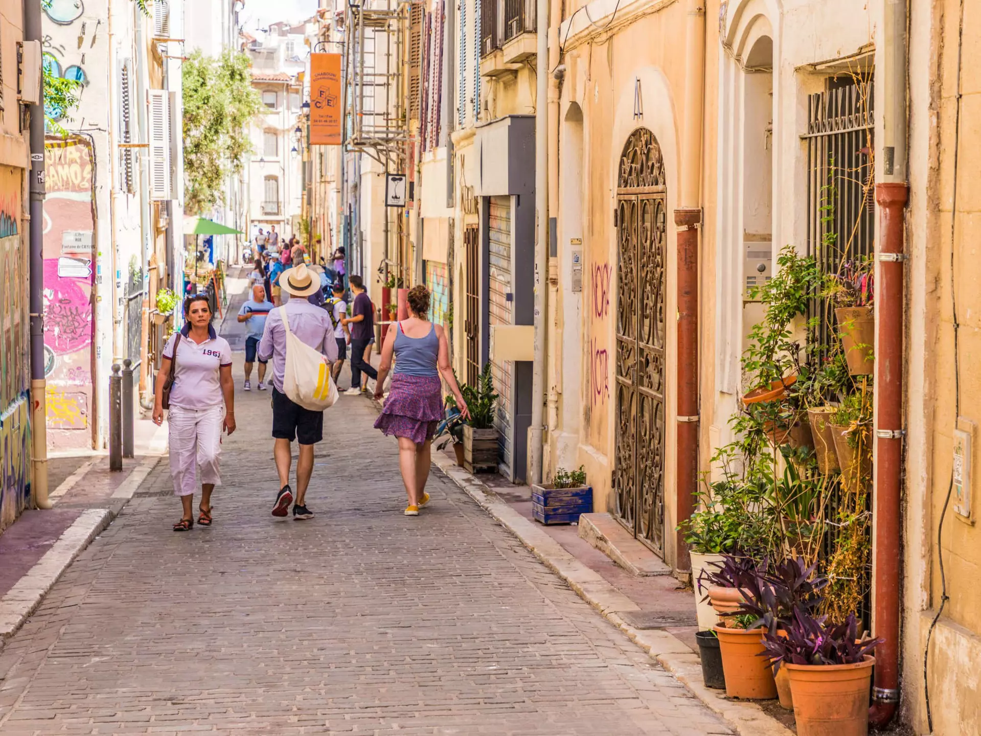 A street scene in the old town La Panier in Marseille in France