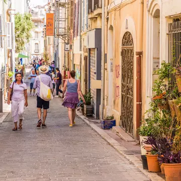 A street scene in the old town La Panier in Marseille in France