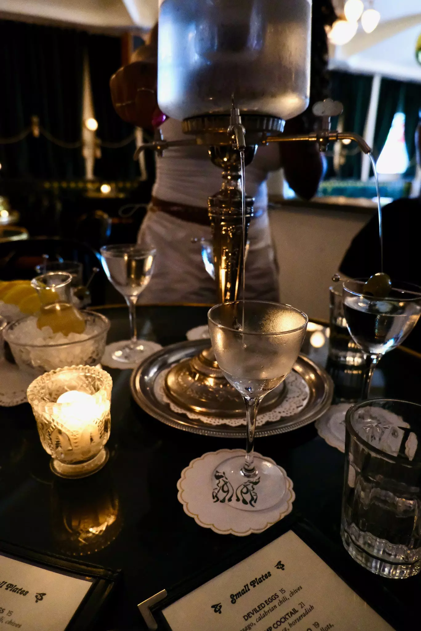The martini fountain at Deux Chats in Williamsburg.