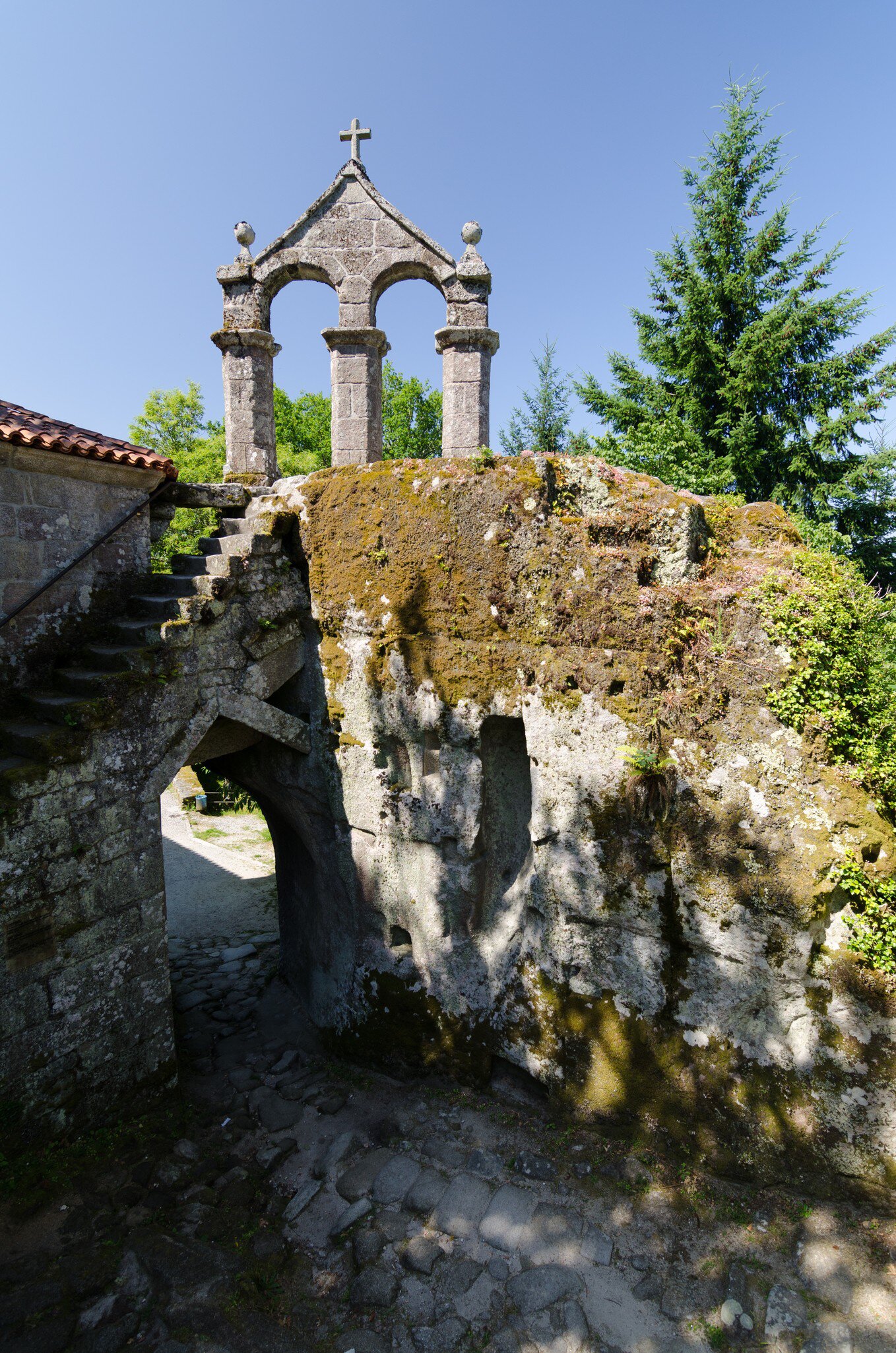 View of the Mosteiro de San Pedro de Rocas in the Ribeira Sacra, Spain.