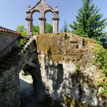 View of the Mosteiro de San Pedro de Rocas in the Ribeira Sacra, Spain.