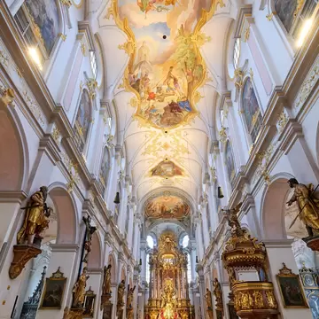 St Peterskirche glitters in baroque brilliance in Munich, Germany.