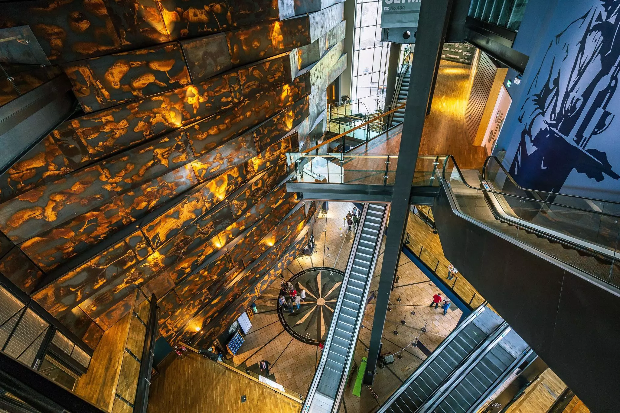 The interior of the Titanic museum in Belfast showing the various levels of it