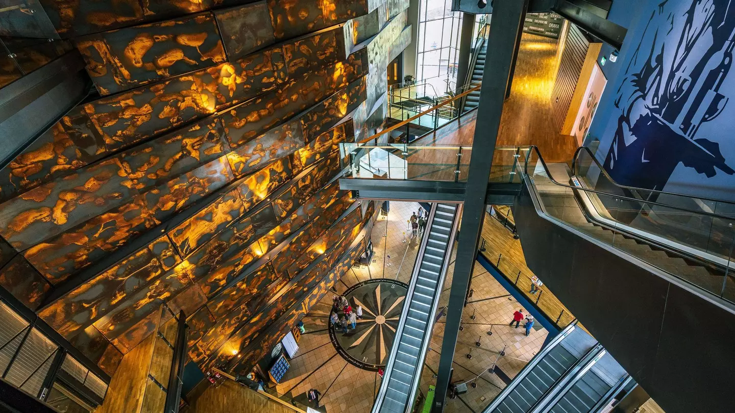 The interior of the Titanic museum in Belfast showing the various levels of it