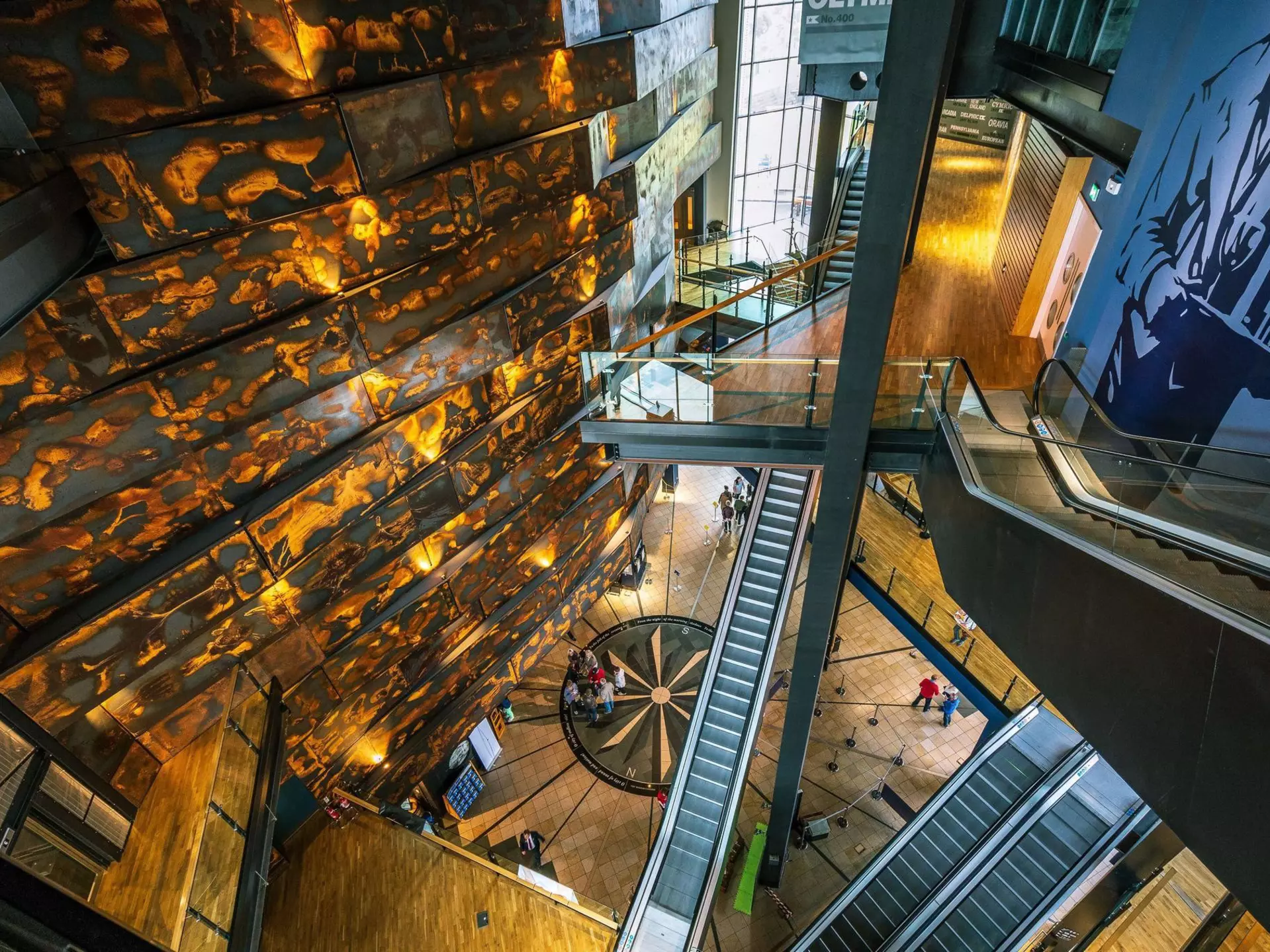 The interior of the Titanic museum in Belfast showing the various levels of it