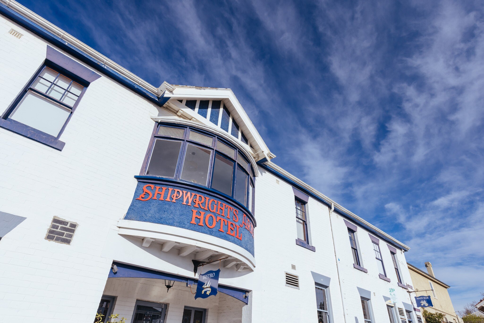 Facade of Shipwrights Arms Hotel in Battery Point which is a suburb in Hobart, Tasmania, Australia. 