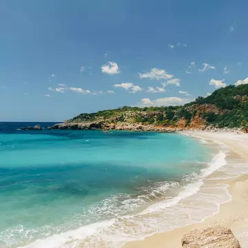 Clean sand and turquoise water on the beach of Drobni Pijesak; Shutterstock ID 2097354523;