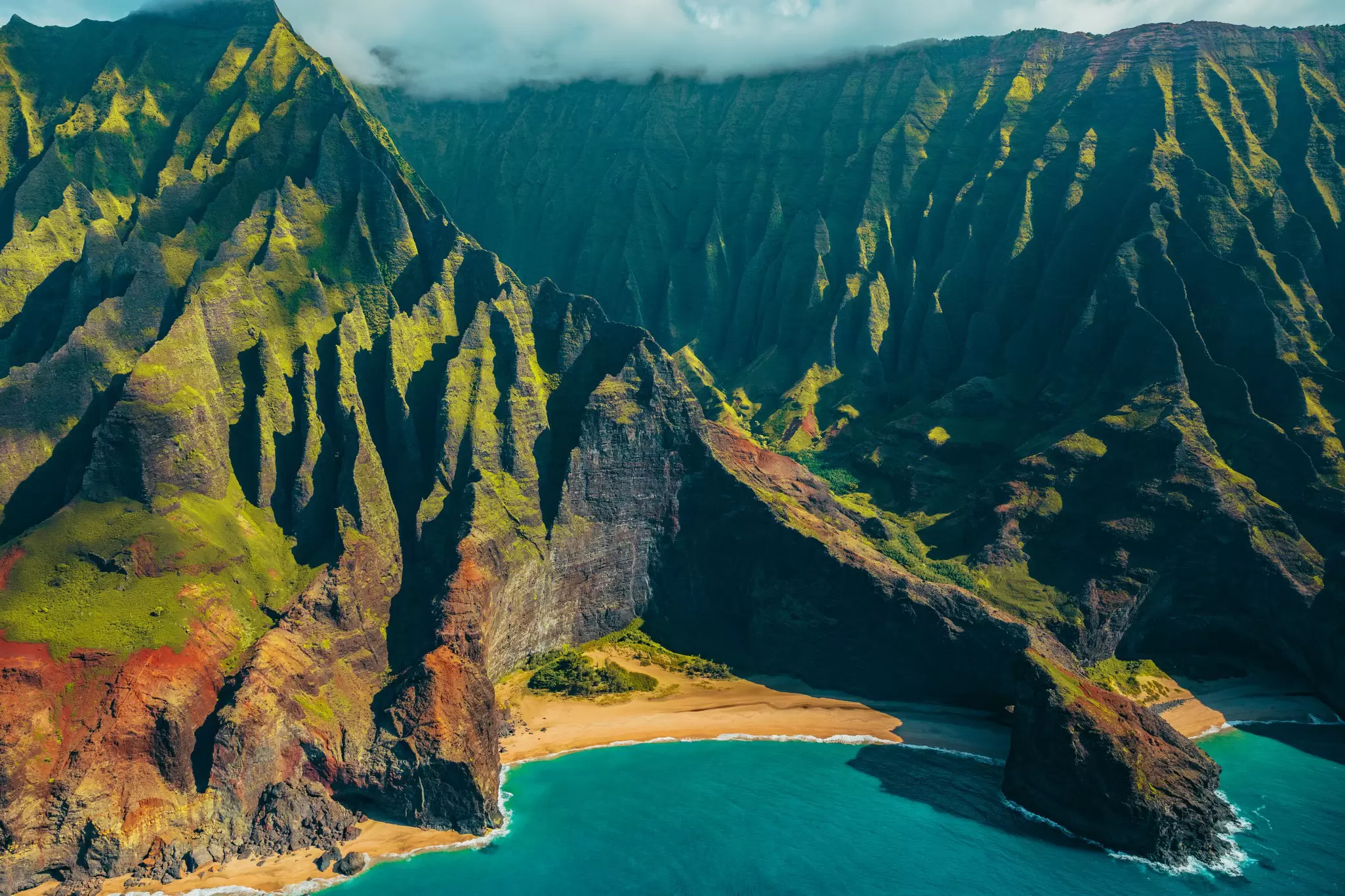 View of the Nāpali Coast from a helicopter