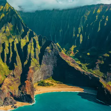 View of the Nāpali Coast from a helicopter