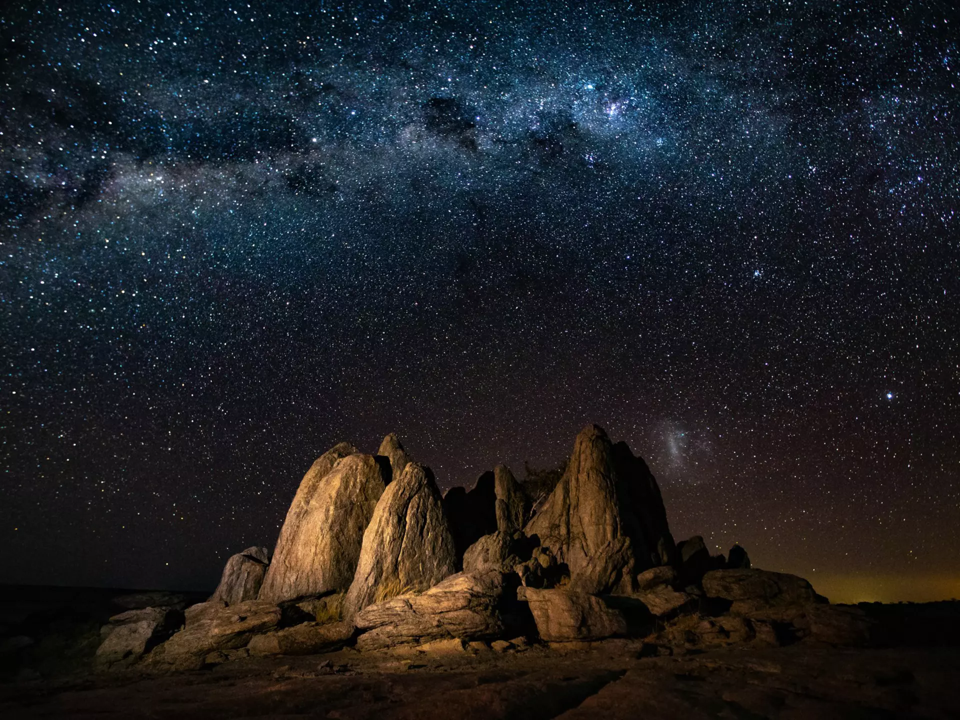 Starscape landscape with natural rocks in the foreground at Kubu Island , Botswana,, License Type: media, Download Time: 2025-12-02T20:11:57.000Z, User: katelyn.perry_lonelyplanet, Editorial: false, purchase_order: 65050 - Digital Destinations and Articles, job: wip, client: wip, other: Katelyn Perry