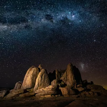Starscape landscape with natural rocks in the foreground at Kubu Island , Botswana,, License Type: media, Download Time: 2025-12-02T20:11:57.000Z, User: katelyn.perry_lonelyplanet, Editorial: false, purchase_order: 65050 - Digital Destinations and Articles, job: wip, client: wip, other: Katelyn Perry