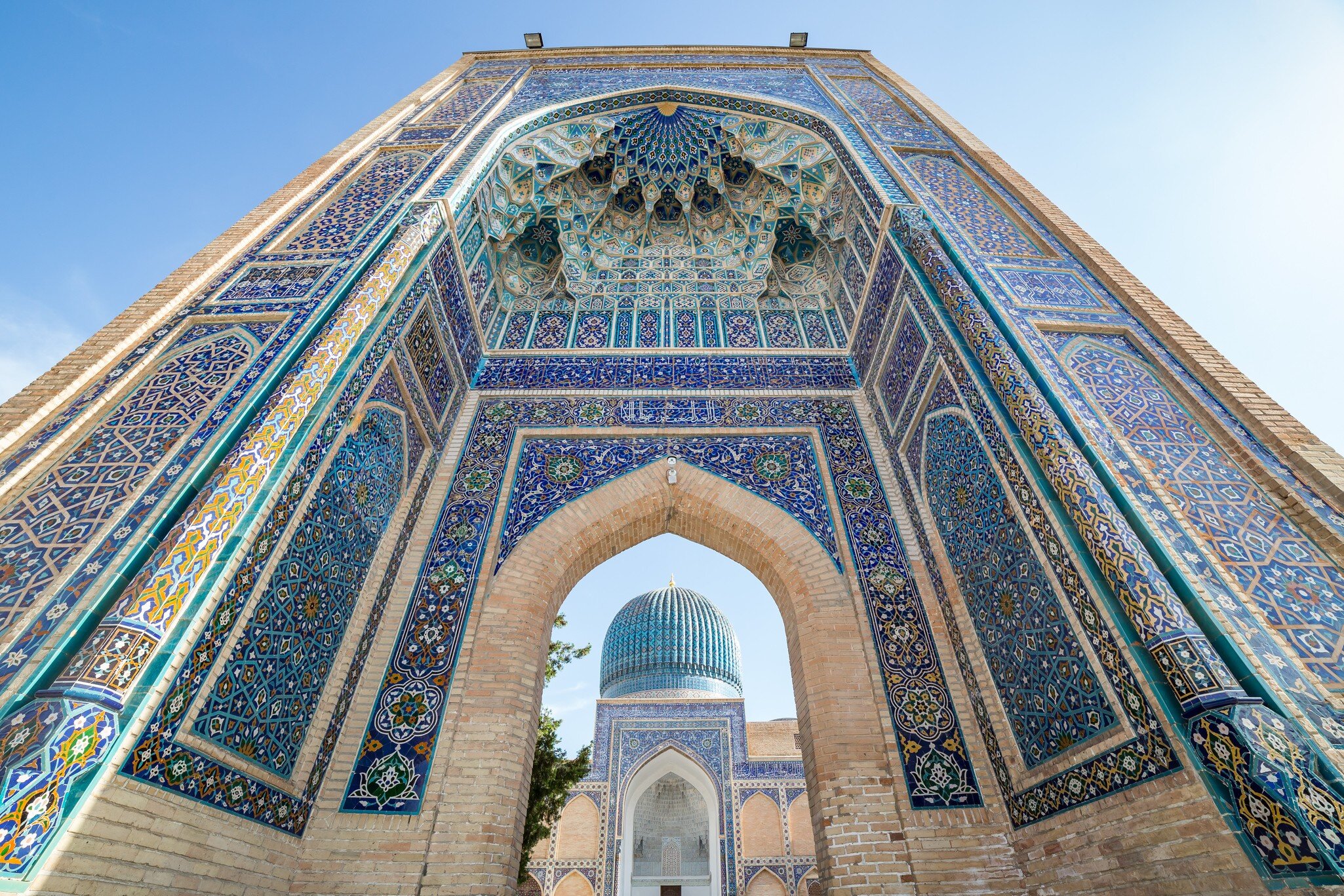 SAMARKAND, UZBEKISTAN - AUGUST 28, 2016: Gur-E Amir Mausoleum, the tomb of the Asian conqueror Tamerlane or Timur, in Samarkand, Uzbekistan