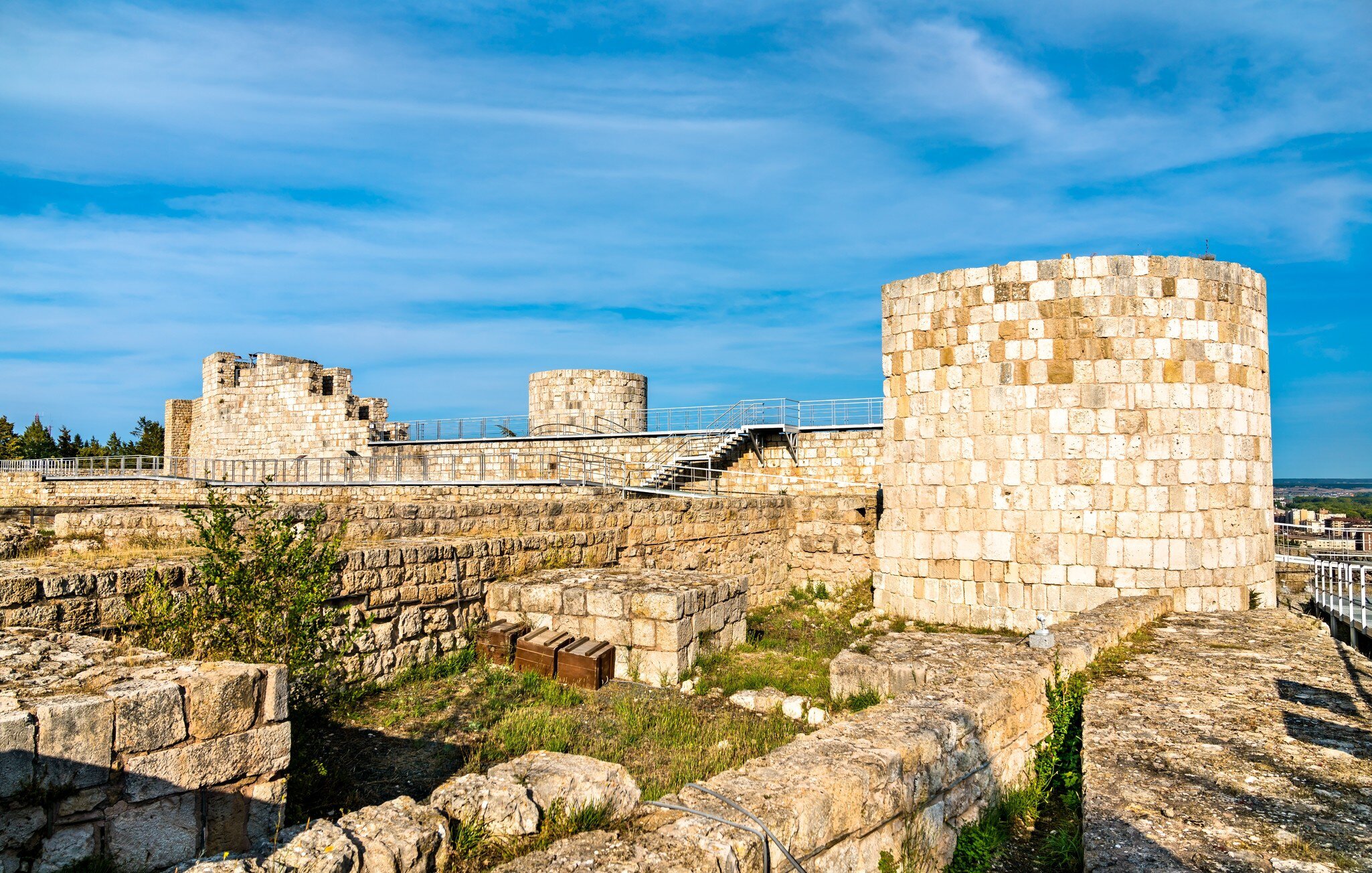 View of the ruins of the Castillo de Burgos in Spain.