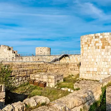 View of the ruins of the Castillo de Burgos in Spain.