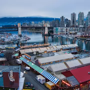 The view of Granville Island from Granville street bridge.