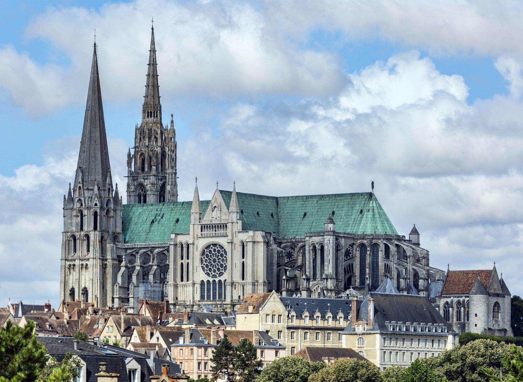 The south view of Cathedral of Our Lady of Chartres, France.; Cathédrale Notre Dame

Shutterstock ID 688583665; your: Bridget Brown; gl: 65050; netsuite: Online Editorial; full: POI Image Update