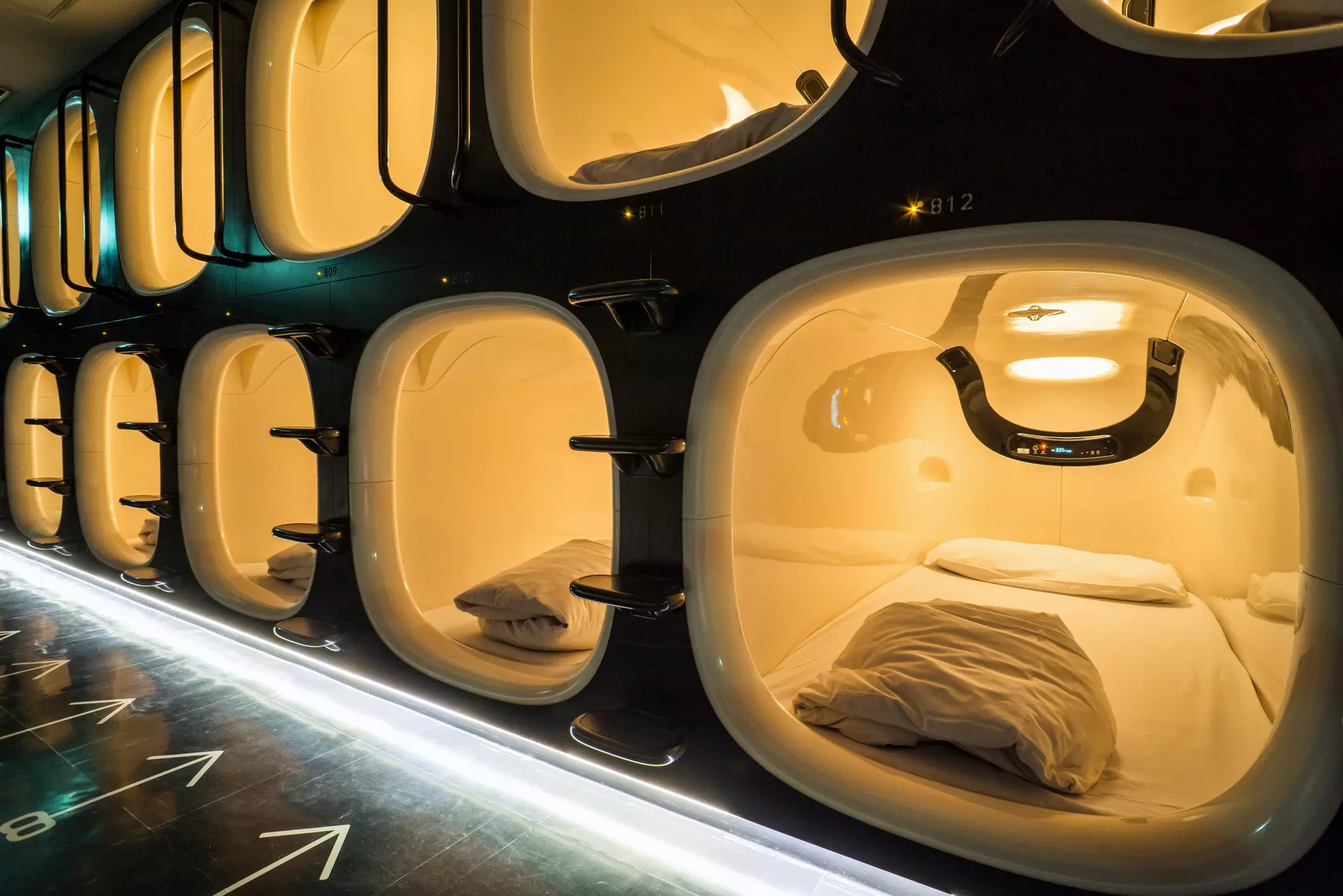 Capsule hotel beds in Kyoto
