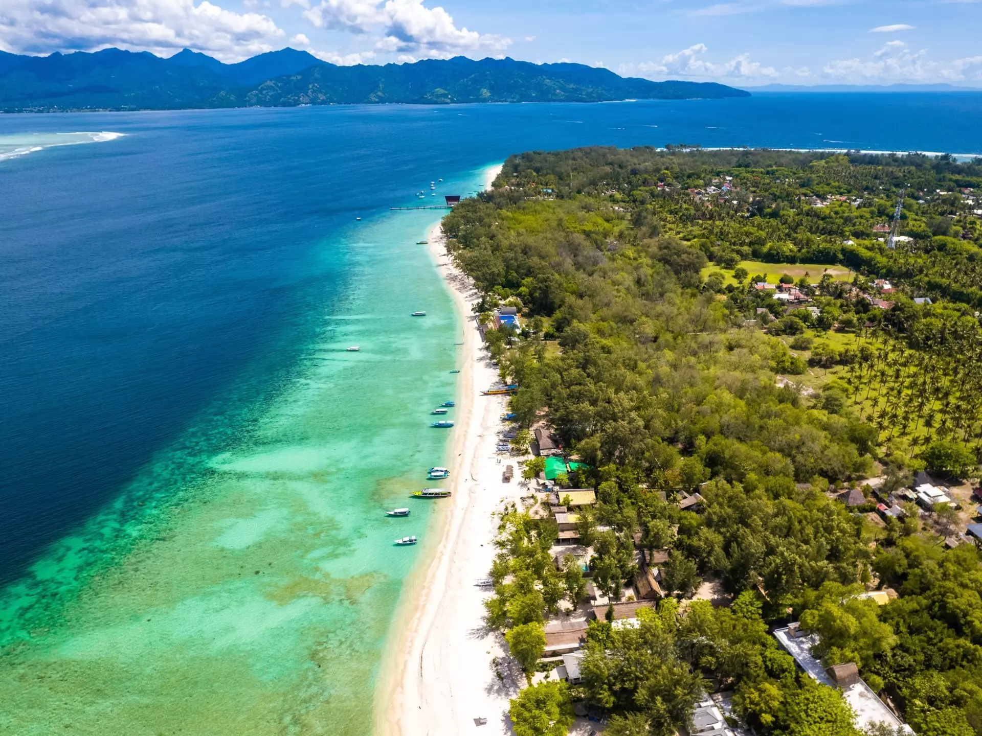Aerial view of Gili Meno in Lombok, Bali, Indonesia