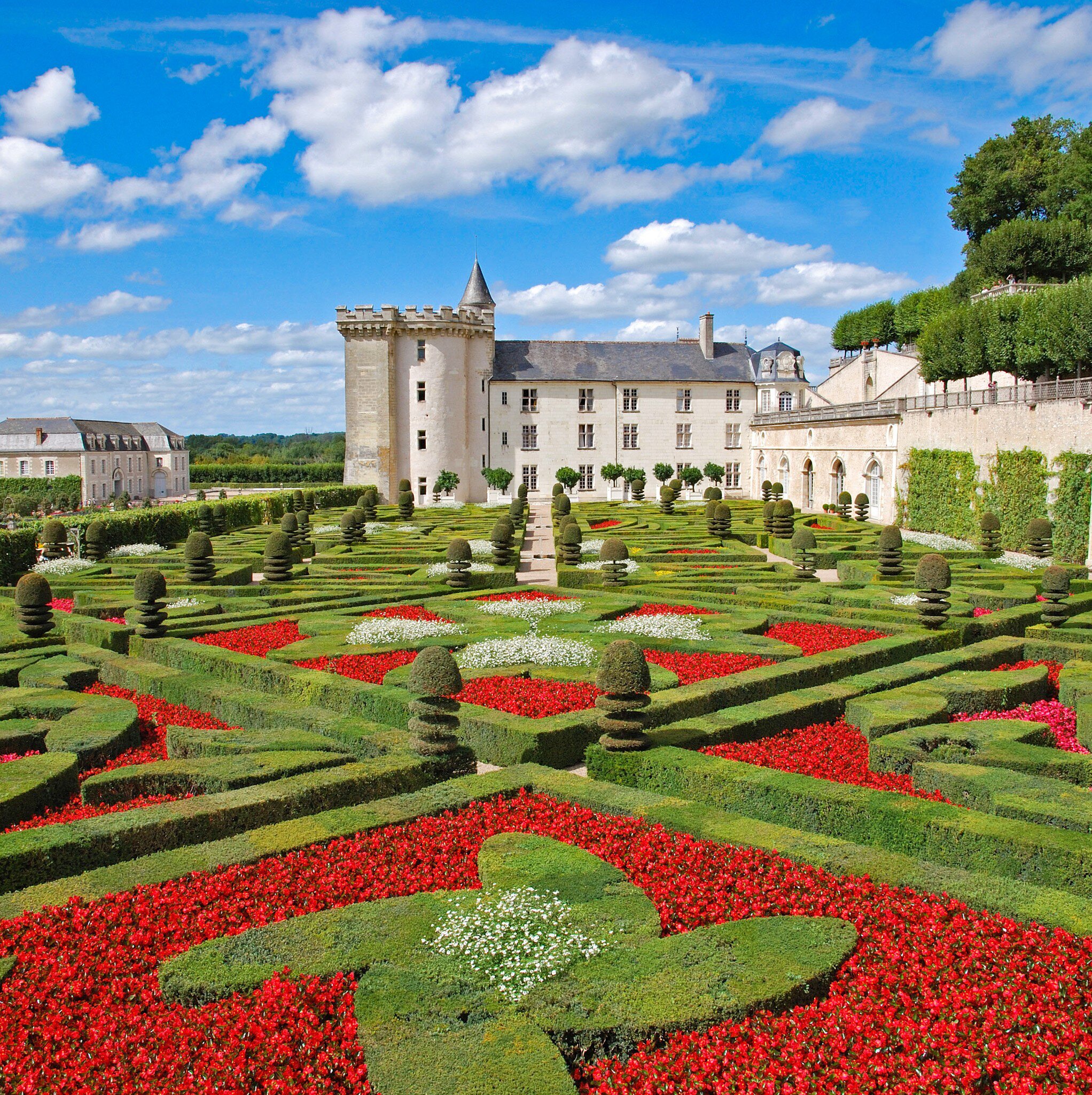 Villandry castle (Château de Villandry) and garden in Loire Valley, France.