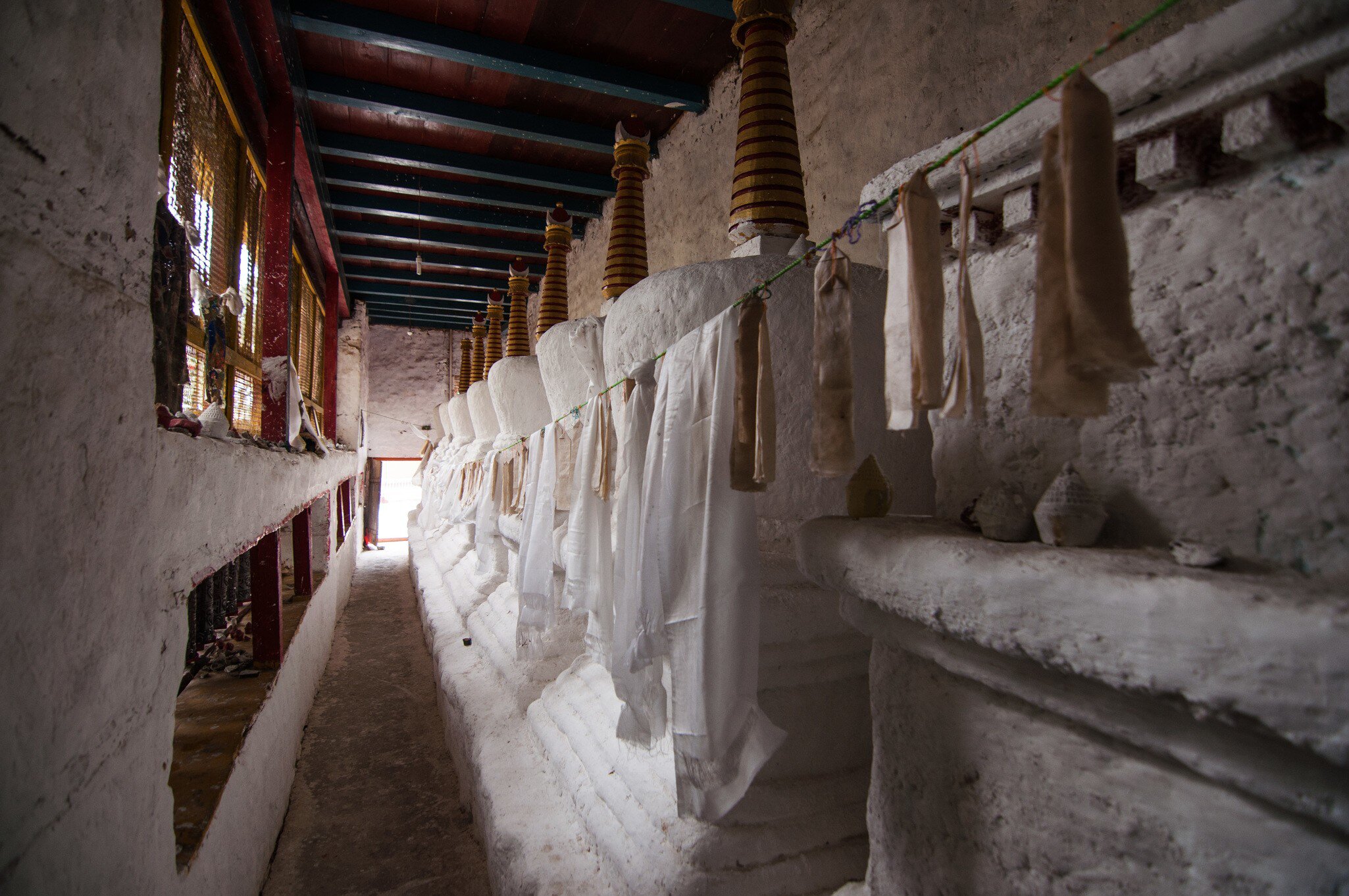 Interior of Urgelling Gompa (Urgelling Monastery) in Tawang Valley, India.