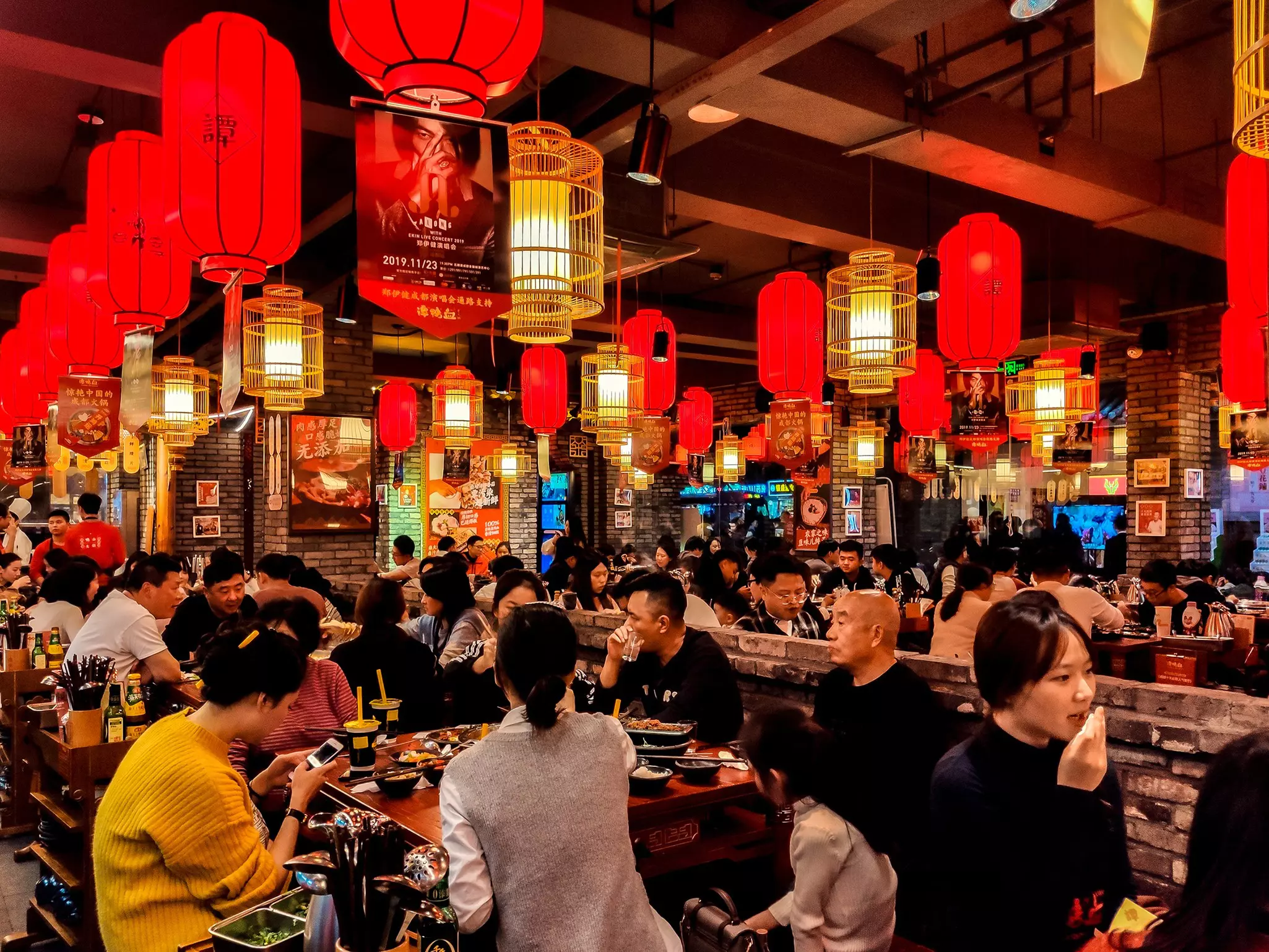 Diners in a Sichuan hotpot restaurant in Chengdu, China.
