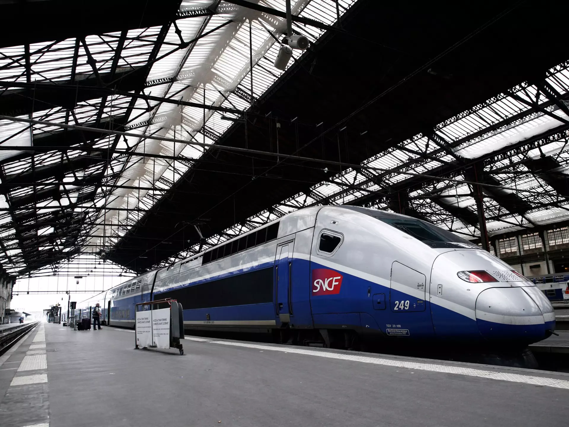 Paris,France Mar. 22,2018. French TGV trains sit in platform at Gare de Lyon railway station during a nationwide strike by French SNCF railway workers  License Type: media  Download Time: 2023-08-31T19:59:11.000Z  User: Norma.PrauseBrewer_LonelyPlanet  Is Editorial: Yes  purchase_order:   