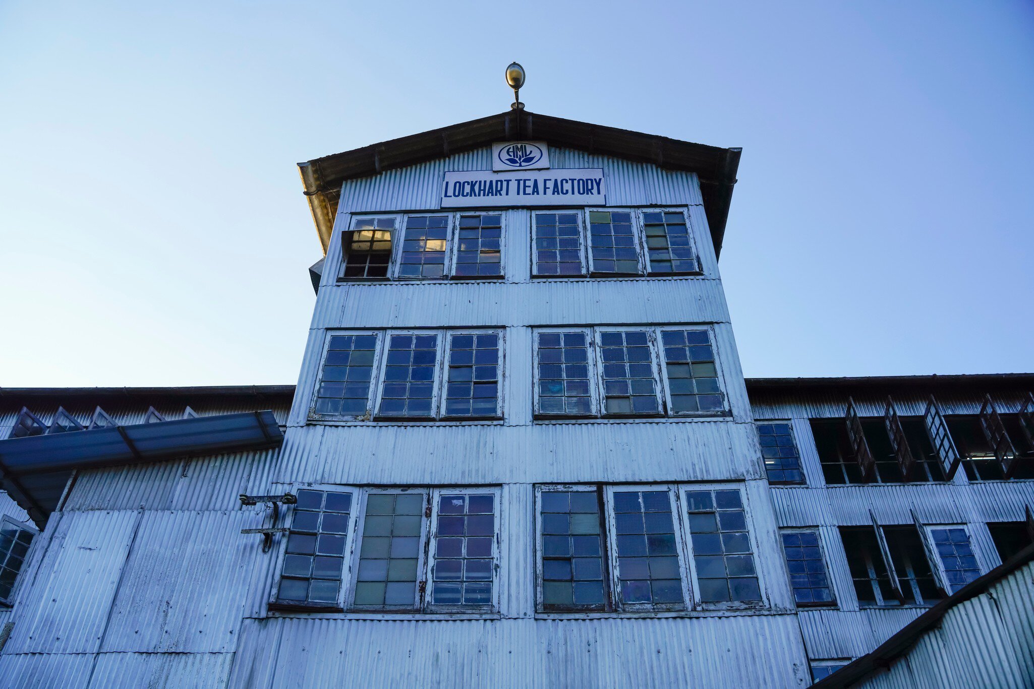 Facade of Lockhart Tea Factory building in Munnar, Kerala.