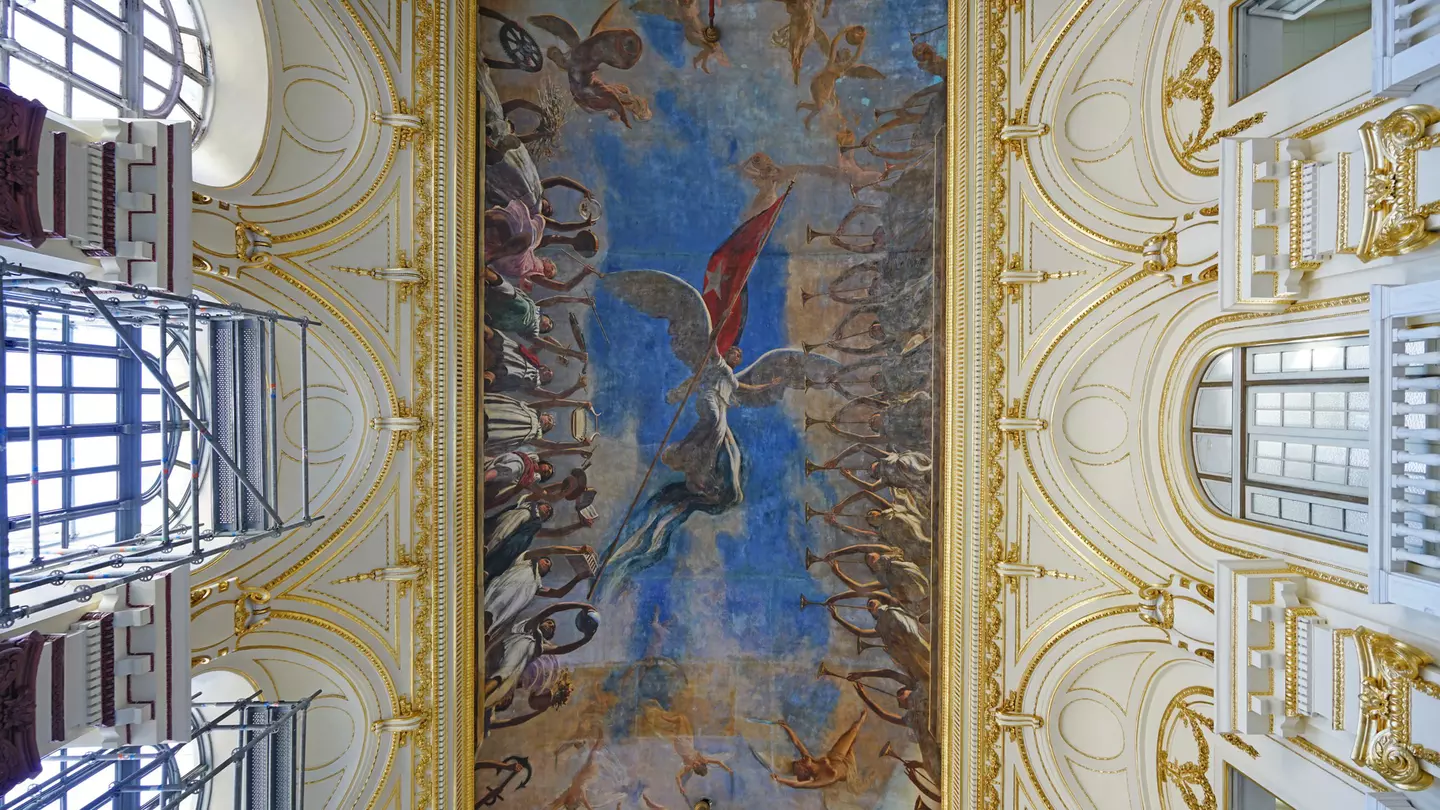 Painted ceiling inside the Museum of the Revolution (Museo de la Revolucion), which is housed in the former Presidential Palace.