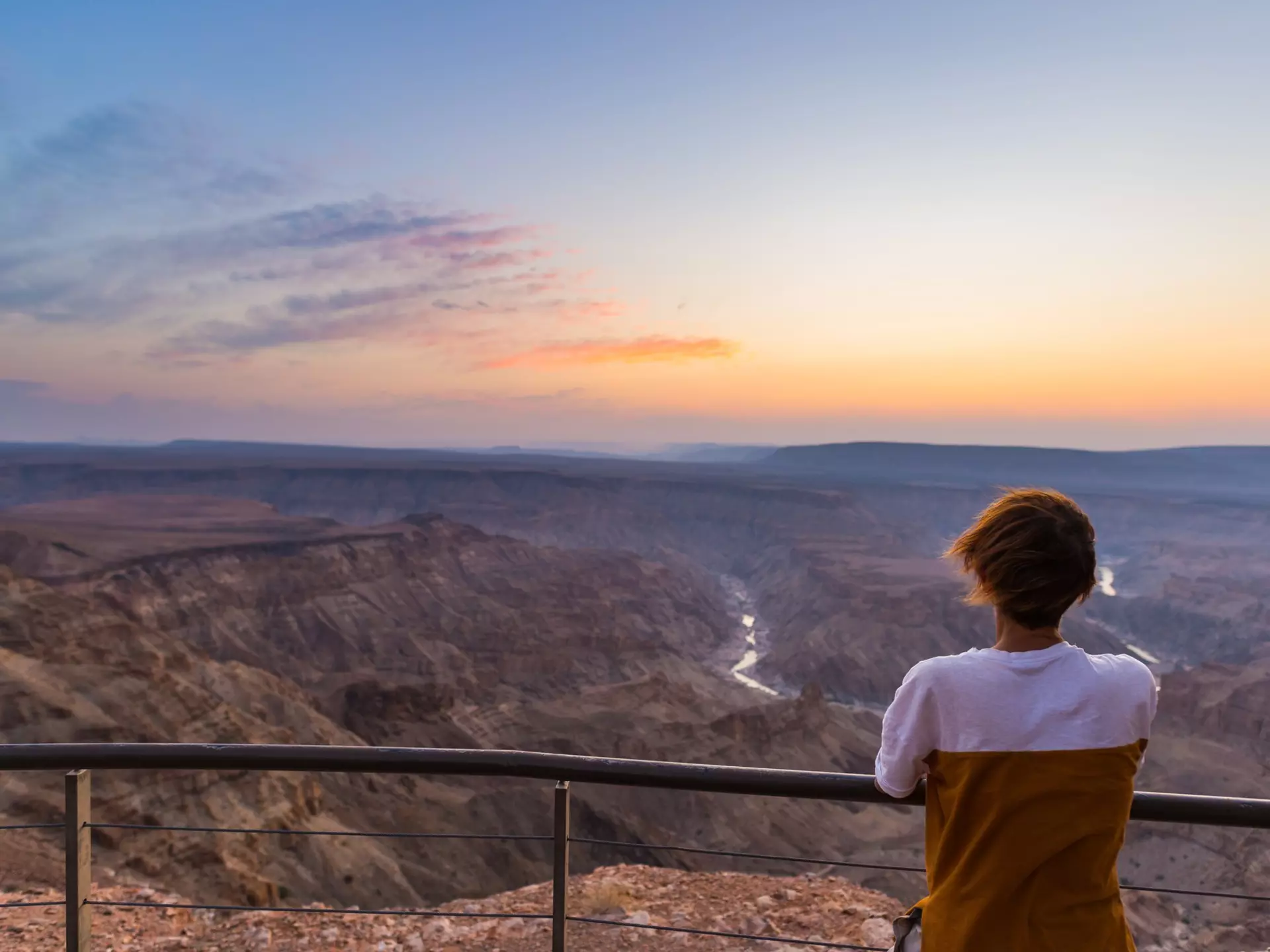 Tourist looking at the Fish River Canyon, Namibia