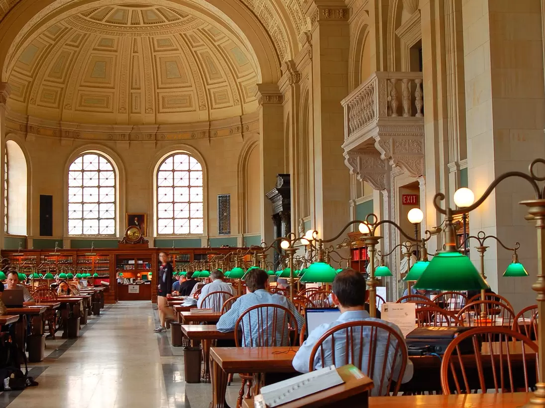 Students, workers and researchers make use of a quiet room in the Boston Public Library in Boston, Massachusetts.