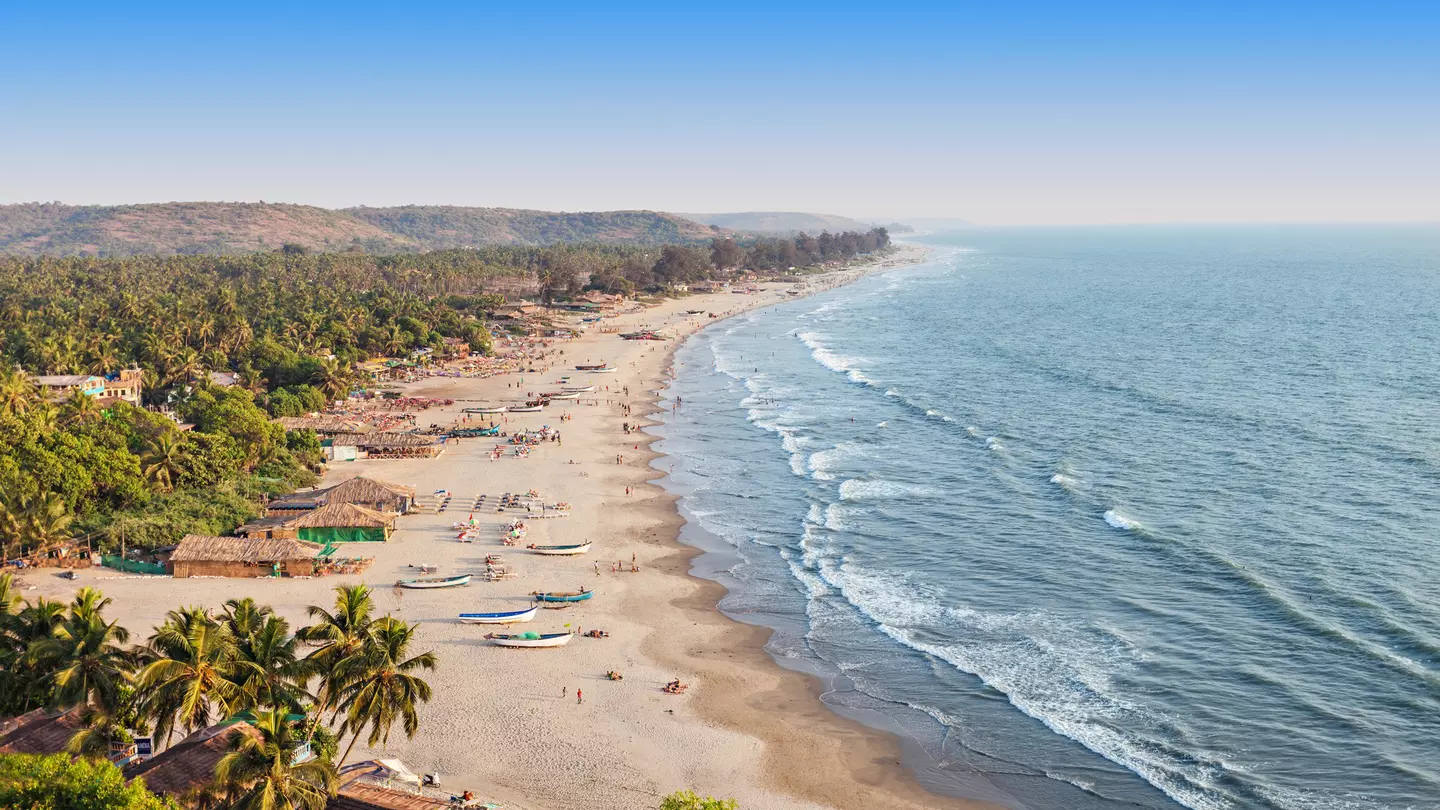 High-angle view of the coastline at Arambol, Goa.
