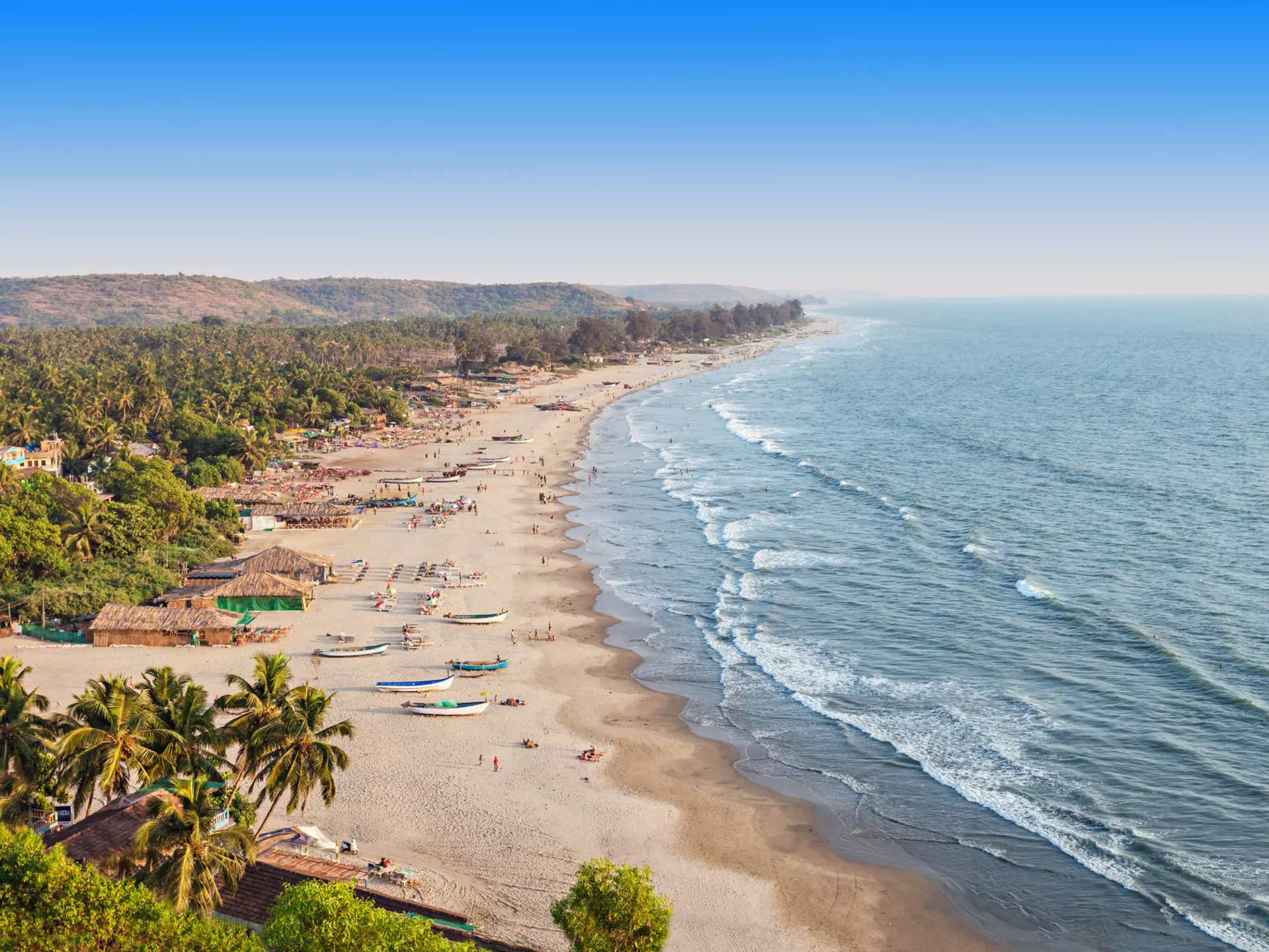 High-angle view of the coastline at Arambol, Goa.