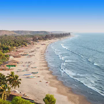 High-angle view of the coastline at Arambol, Goa.