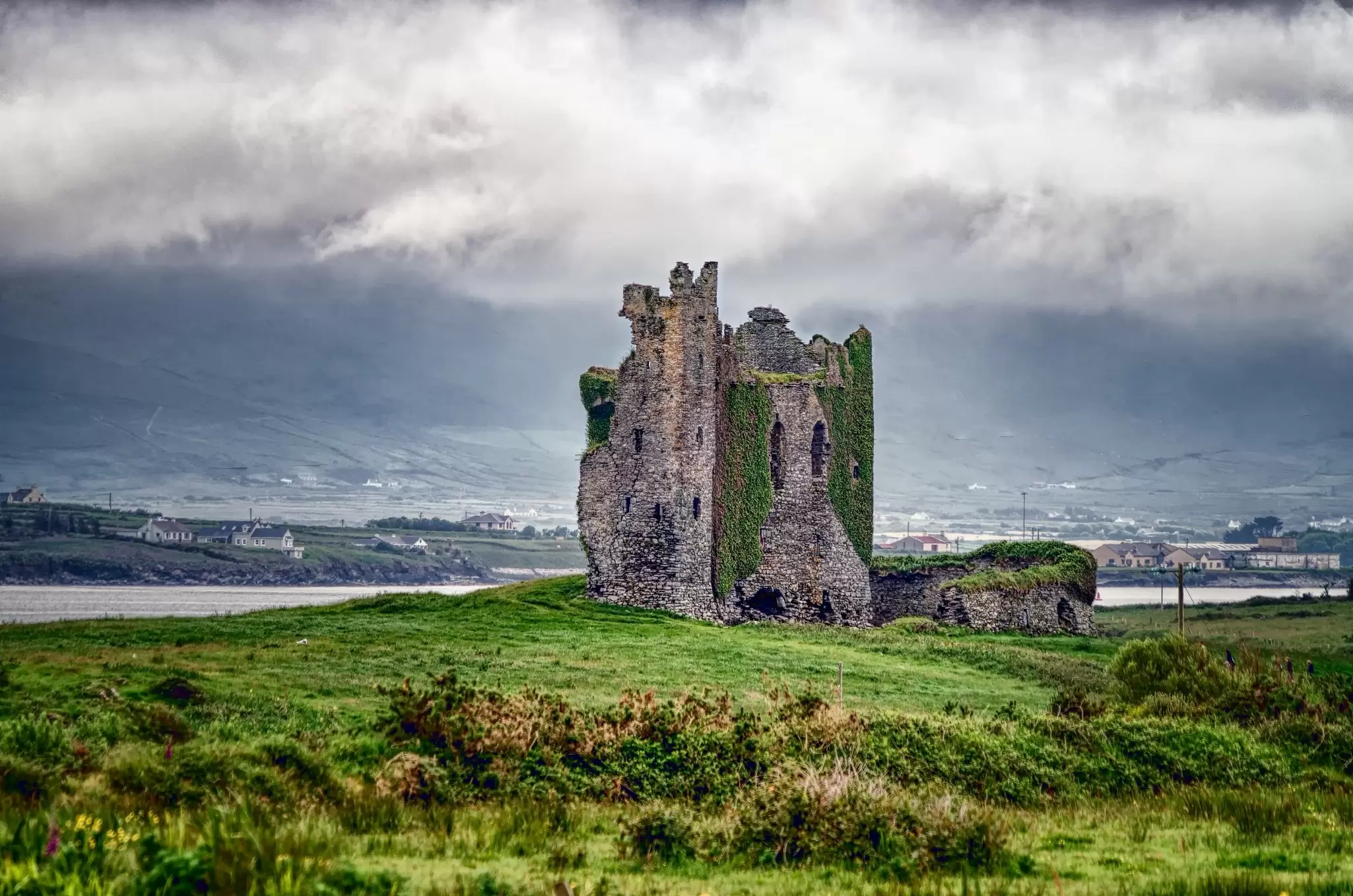 The ruins of Ballycarberry Castle in County Kerry, Ireland