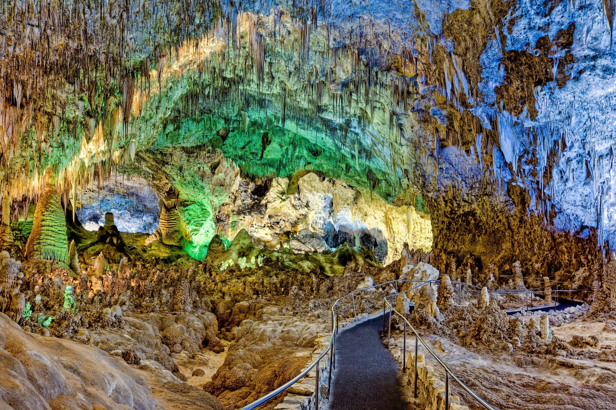 The paved, level pathway leads through the Big Room, Carlsbad Caverns, New Mexico