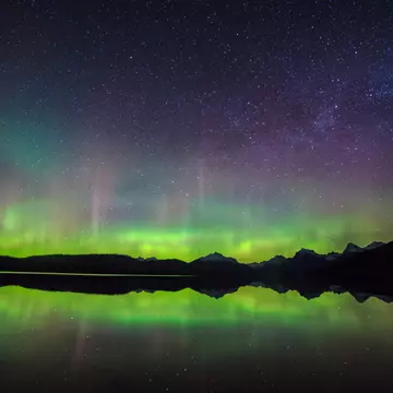 Aurora Borealis over Glacier National Park, Montana. davidmarxphoto/Shutterstock