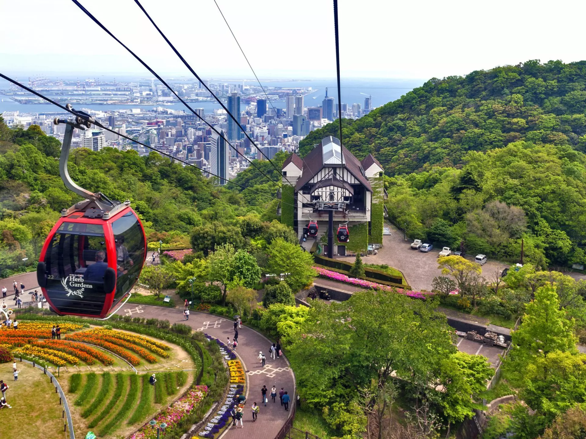 The cable car from Nunobiki Herb Gardens, Kōbe. jikgoe/Getty Images