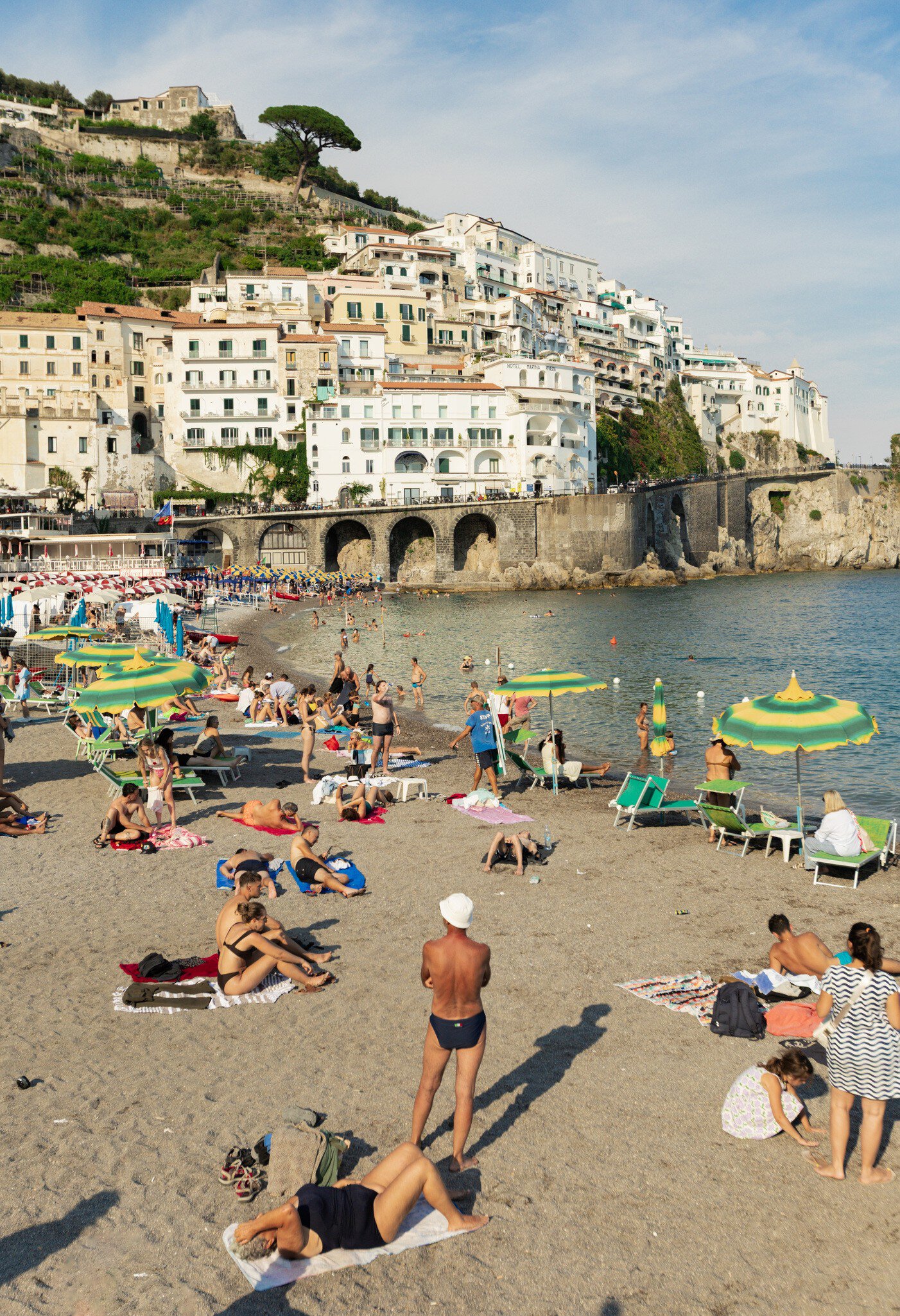 The beach at the Marina Grande in Amalfi, Italy. July 2025.