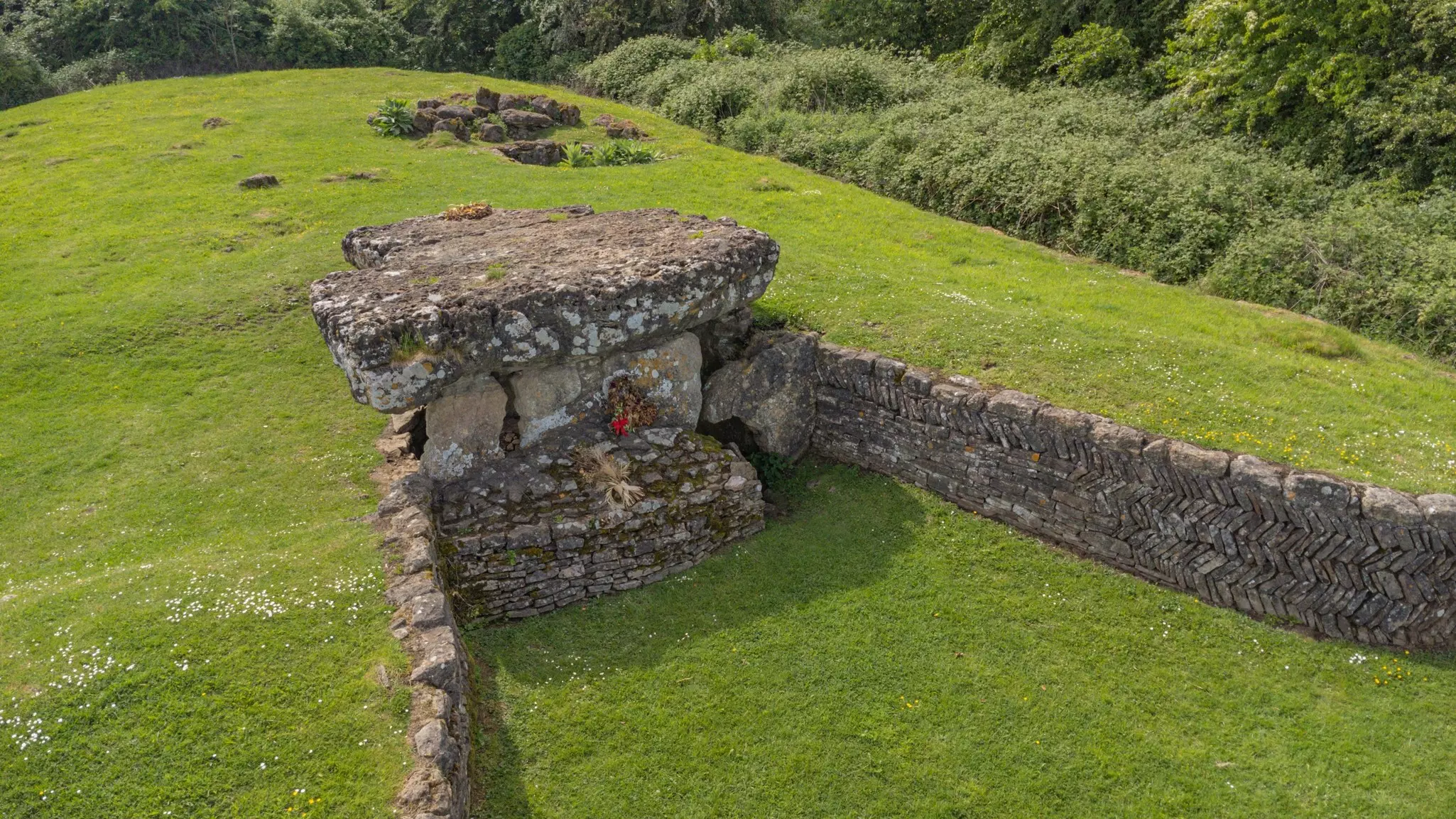 The Tinkinswood burial chamber in the Vale of Glamorgan, Wales.