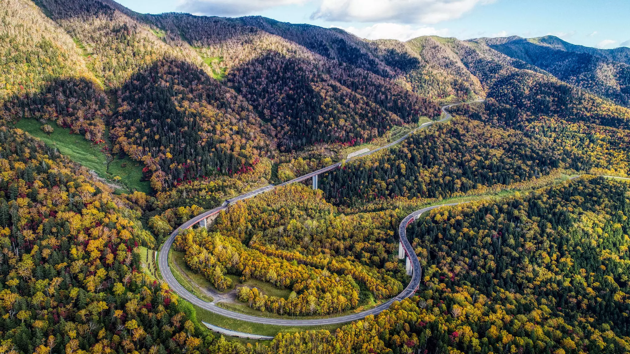 Aerial of Mikuni pass in Hokkaido.