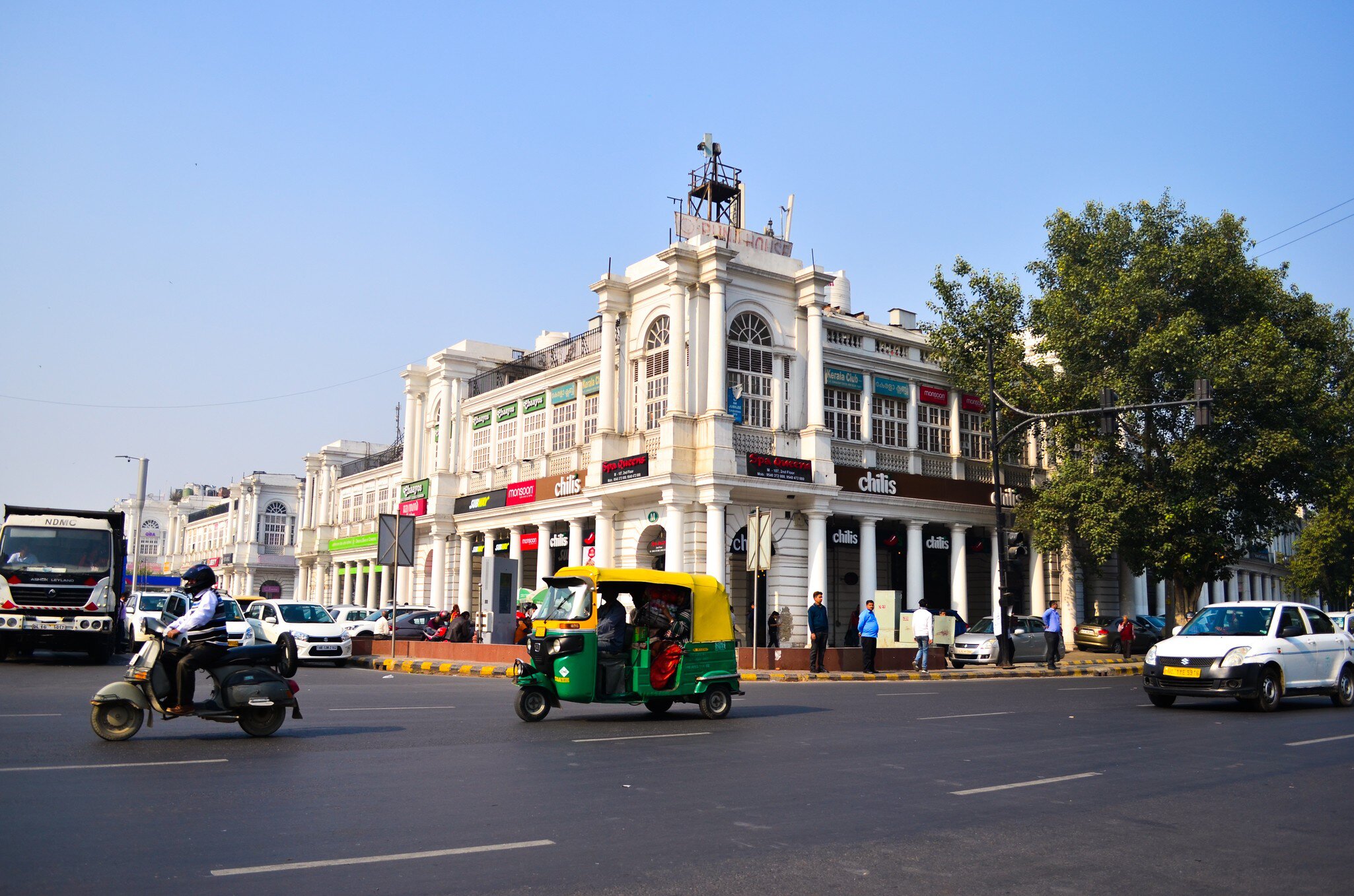 Shops and offices in the colonnaded buildings of Connaught Place.