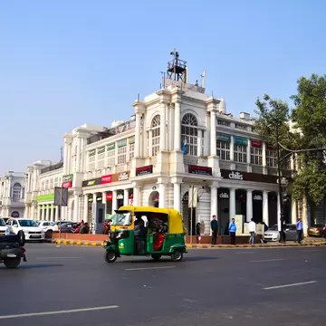 Shops and offices in the colonnaded buildings of Connaught Place.