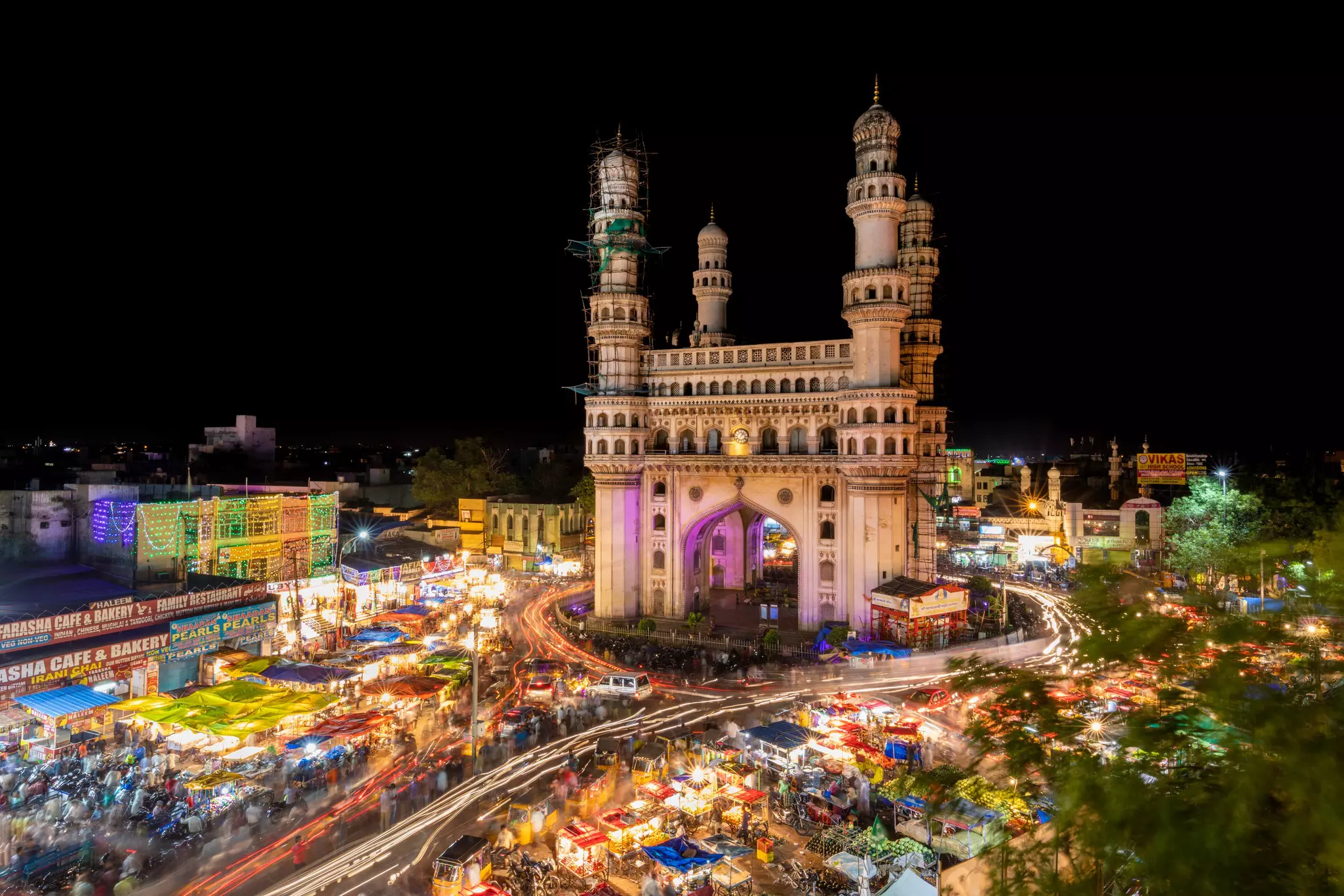 Eid markets surround the Charminar in Hyderabad, Telangana, India.
